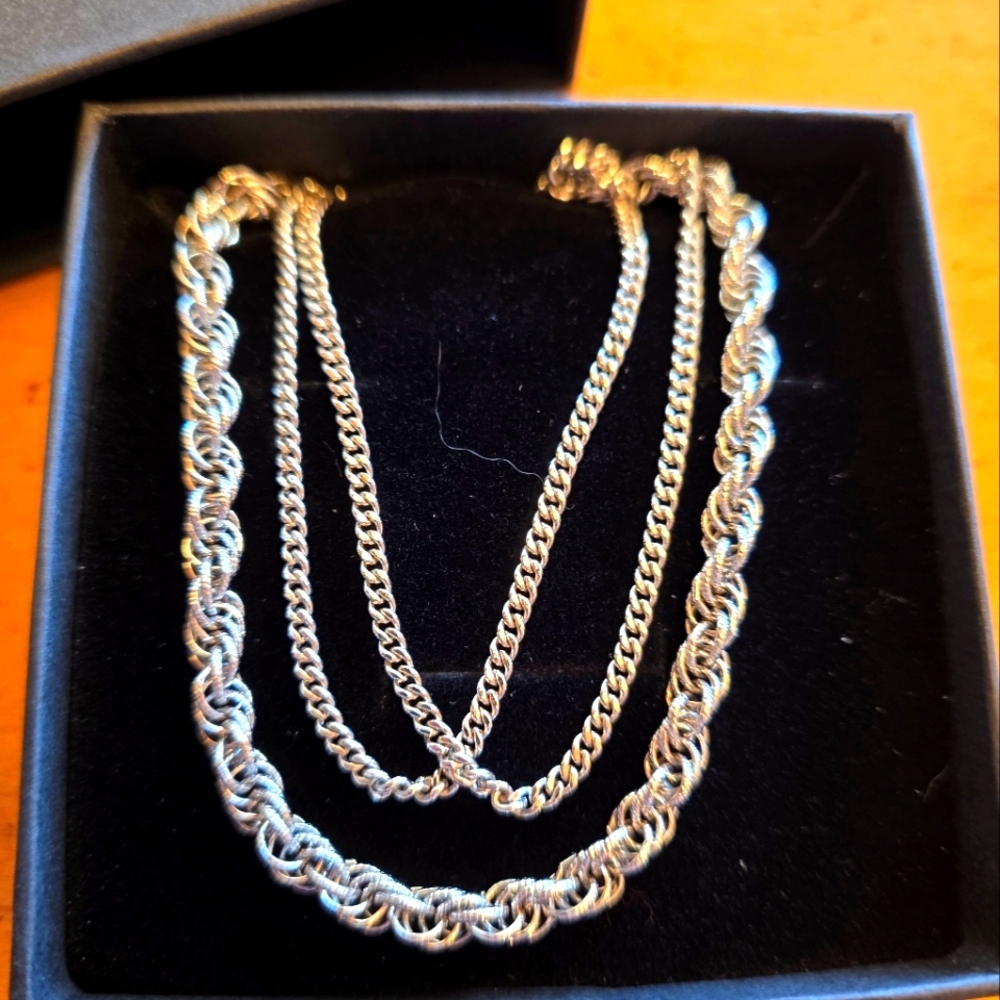 New Vintage 27 inch Silver Monet 3 Strand Necklace